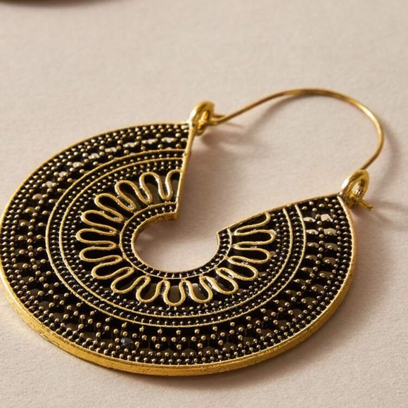 Bohemian Hollow Center Drop Hoop Earrings - Picture 2 of 2